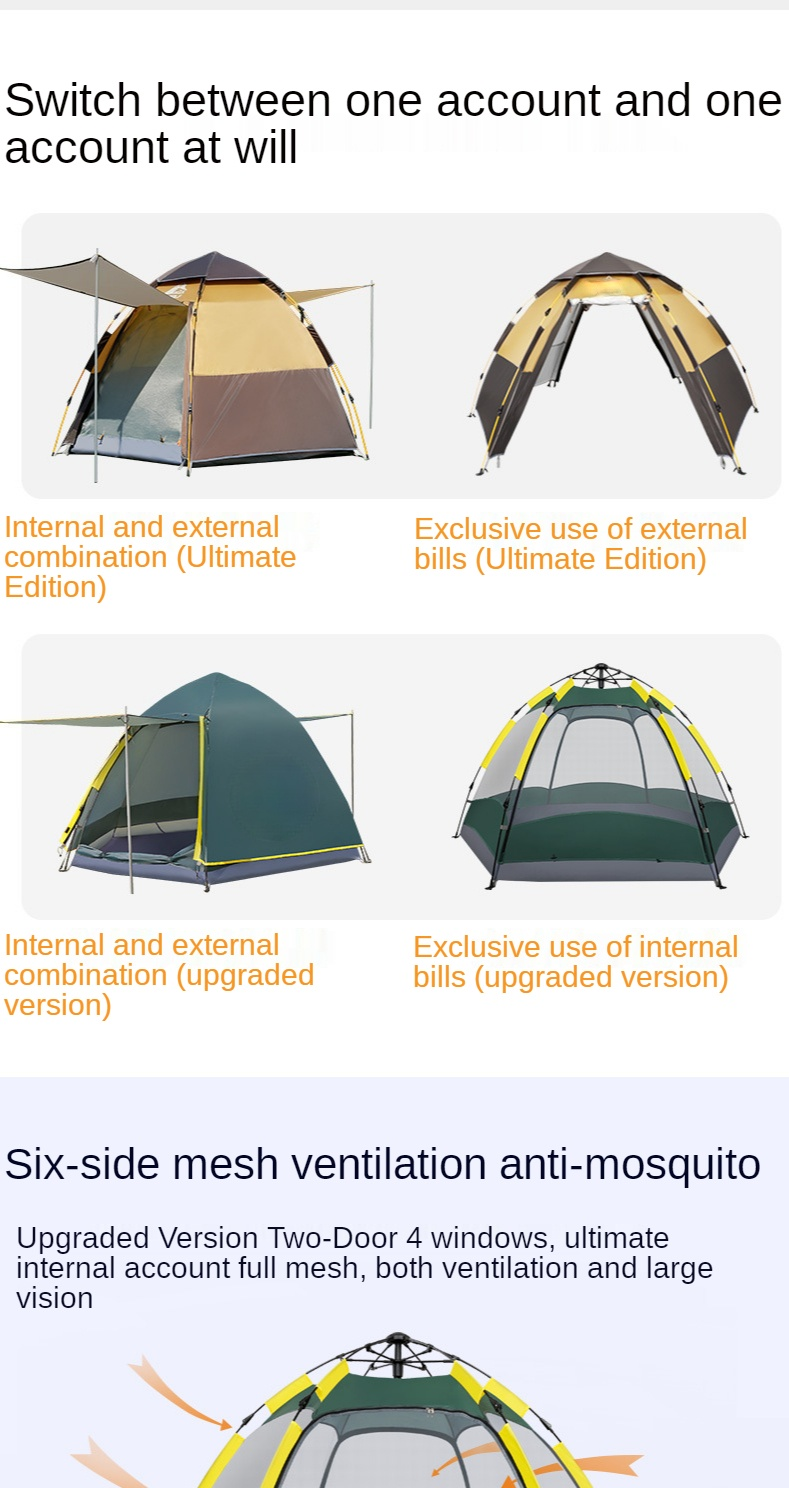 Cheap Goat Tents Outdoor Hexagonal 3 4 People Multi Person Automatic Rainproof Camping Family Leisure Tent Upgrade Tents 